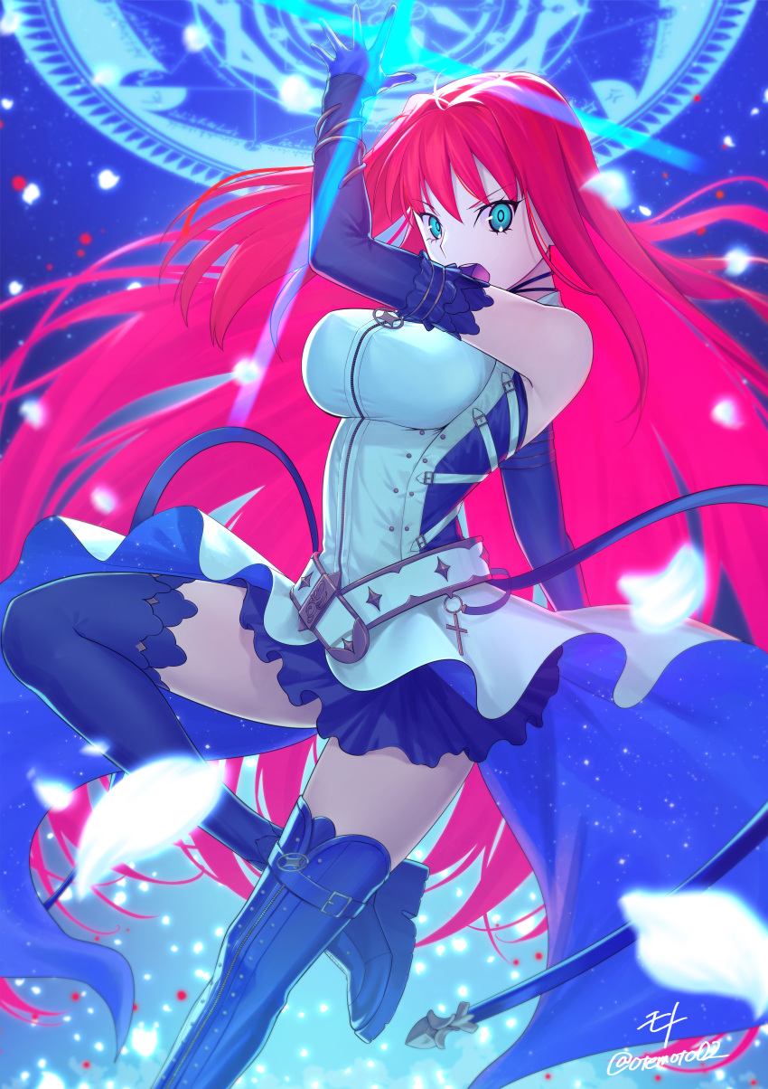 1girl, absurdres, aozaki_aoko, belt, blue_eyes, boots, breasts, dress