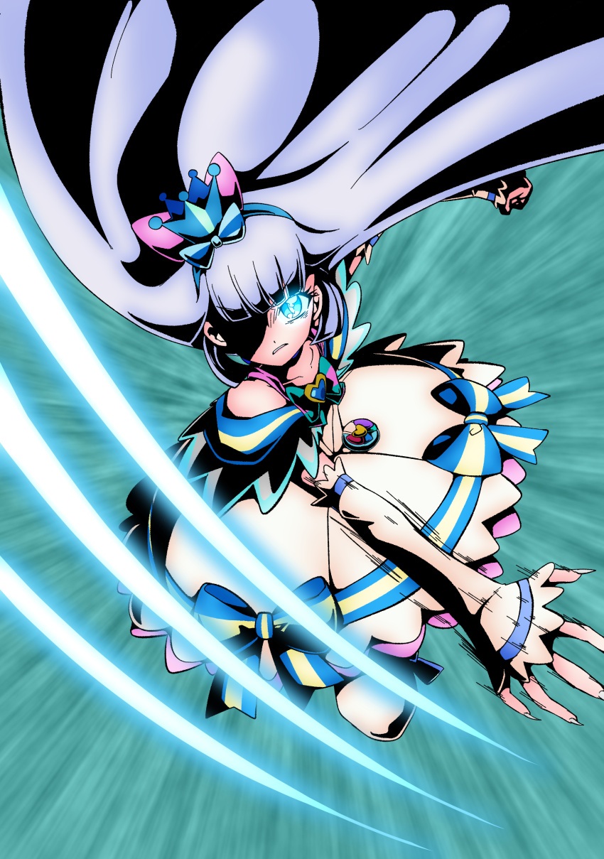 @est@, absurdres, aqua_hairband, bare_shoulders, blue_choker, blue_crown, blue_hairband, bow