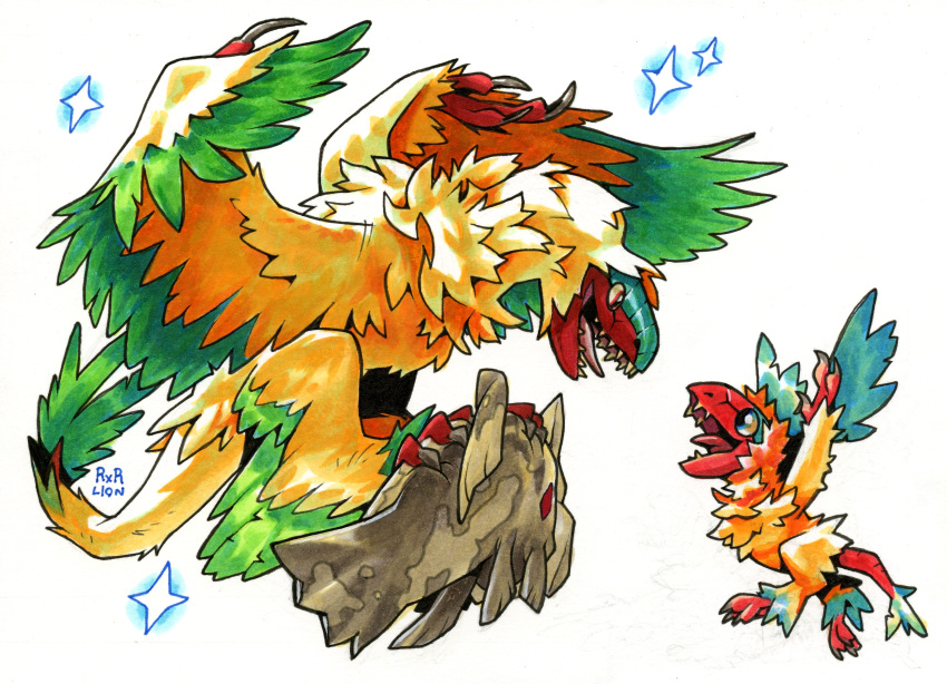 absurdres, alternate_color, archen, archeops, artist_name, bird, fish, highres