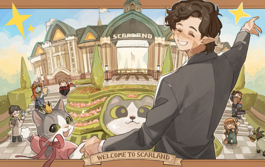 2girls, 5boys, animalization, cat, character_request, crown, cubfan135, docm77