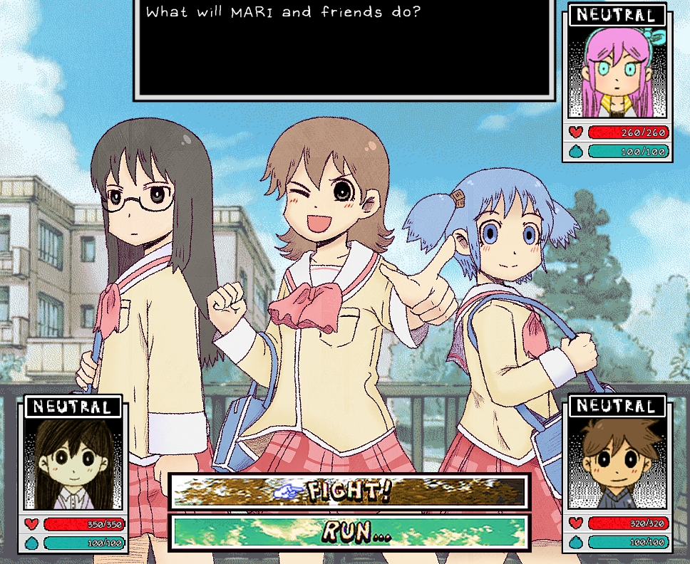 1boy, 5girls, aioi_yuuko, aqua_bow, aqua_eyes, aqua_hairband, aubrey_(faraway)_(omori), aubrey_(omori)