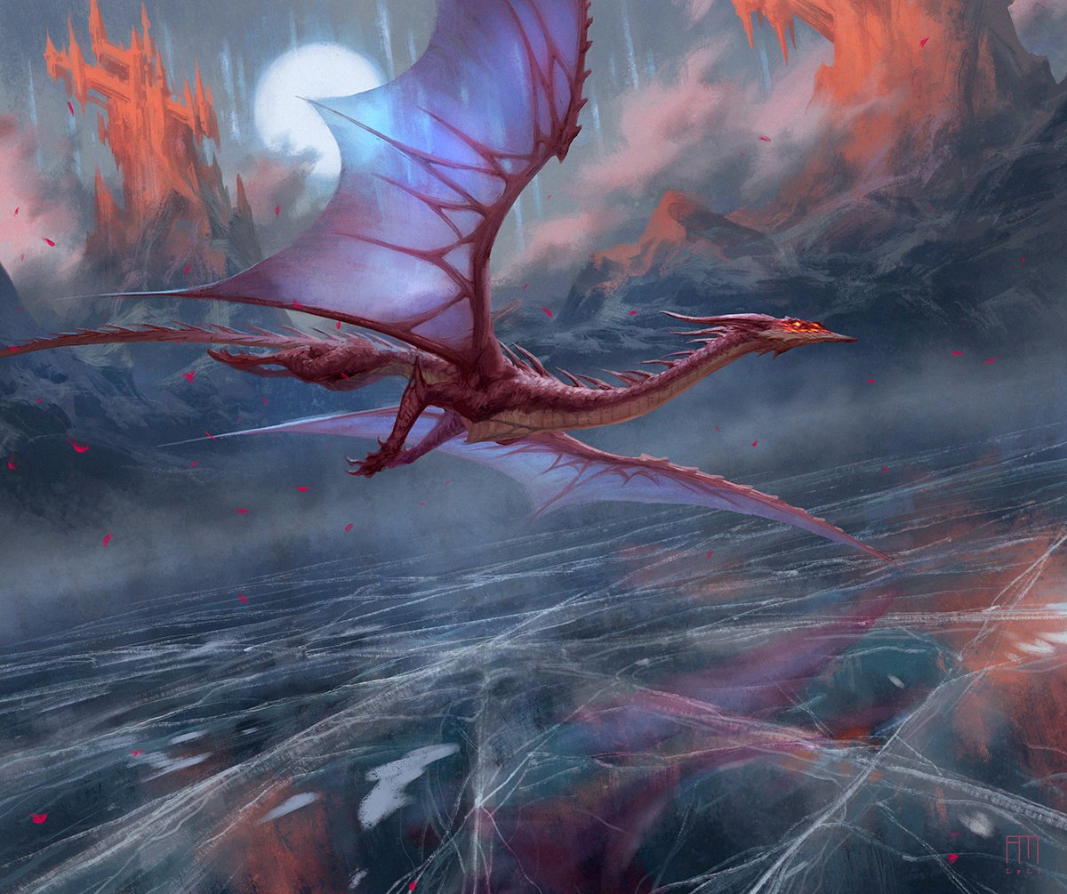 andrewkmar, animal_focus, clouds, dragon, english_commentary, flying, from_side, full_body