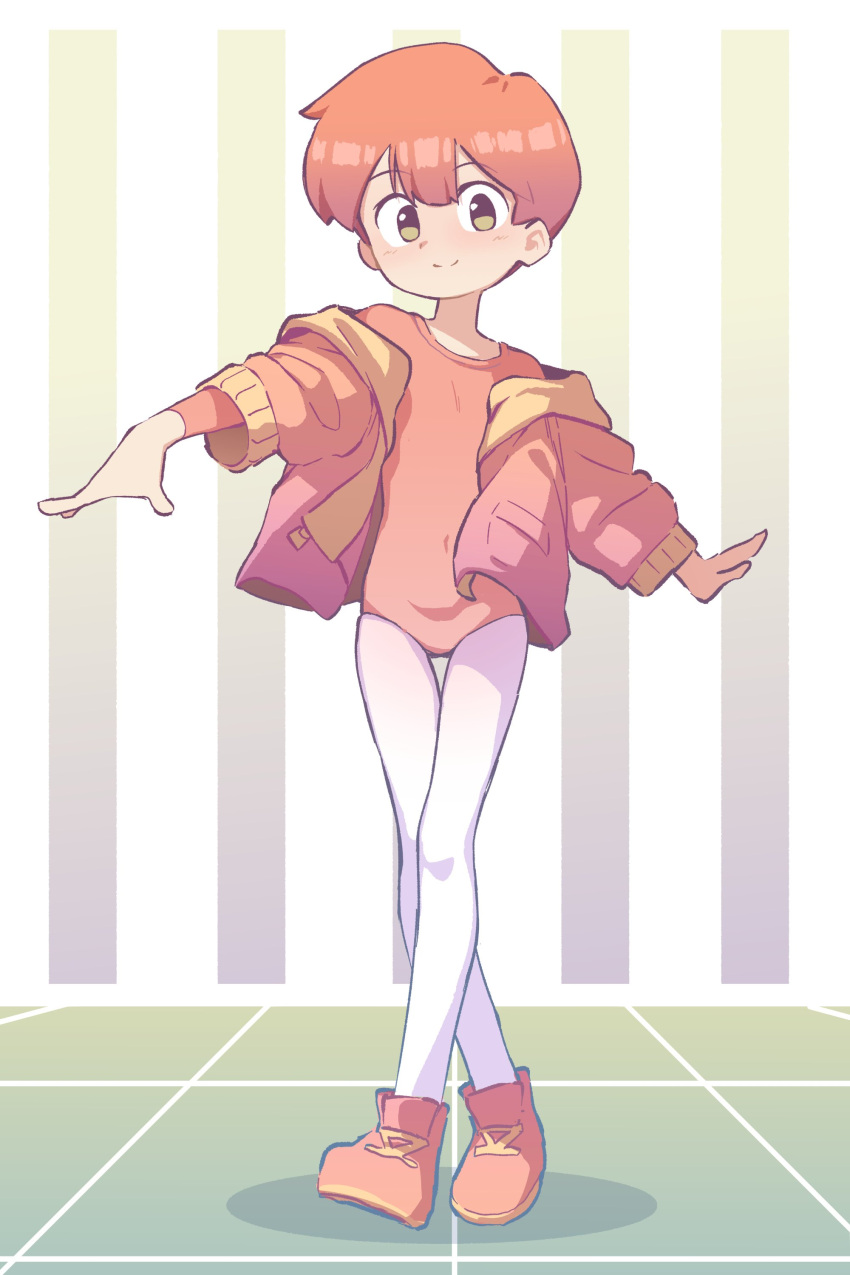 1girl, absurdres, flat_chest, hair_between_eyes, highres, jacket, leotard, open_clothes