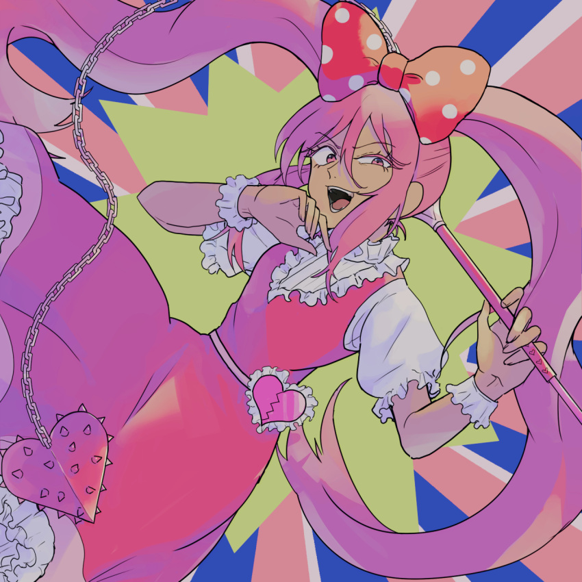 1girl, bow, dark-skinned_female, dark_skin, hair_bow, highres, holding_flail, long_hair