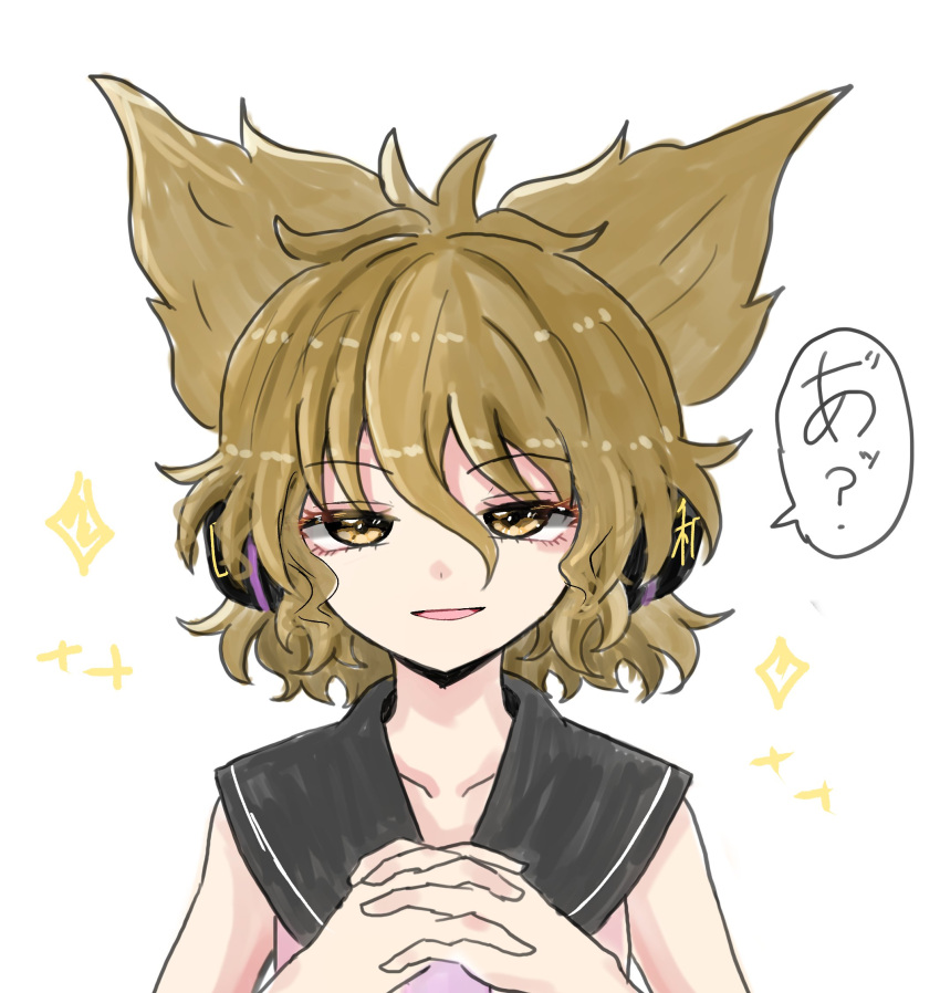1girl, black_sailor_collar, brown_eyes, commentary_request, earmuffs, flat_chest, half-closed_eyes, highres