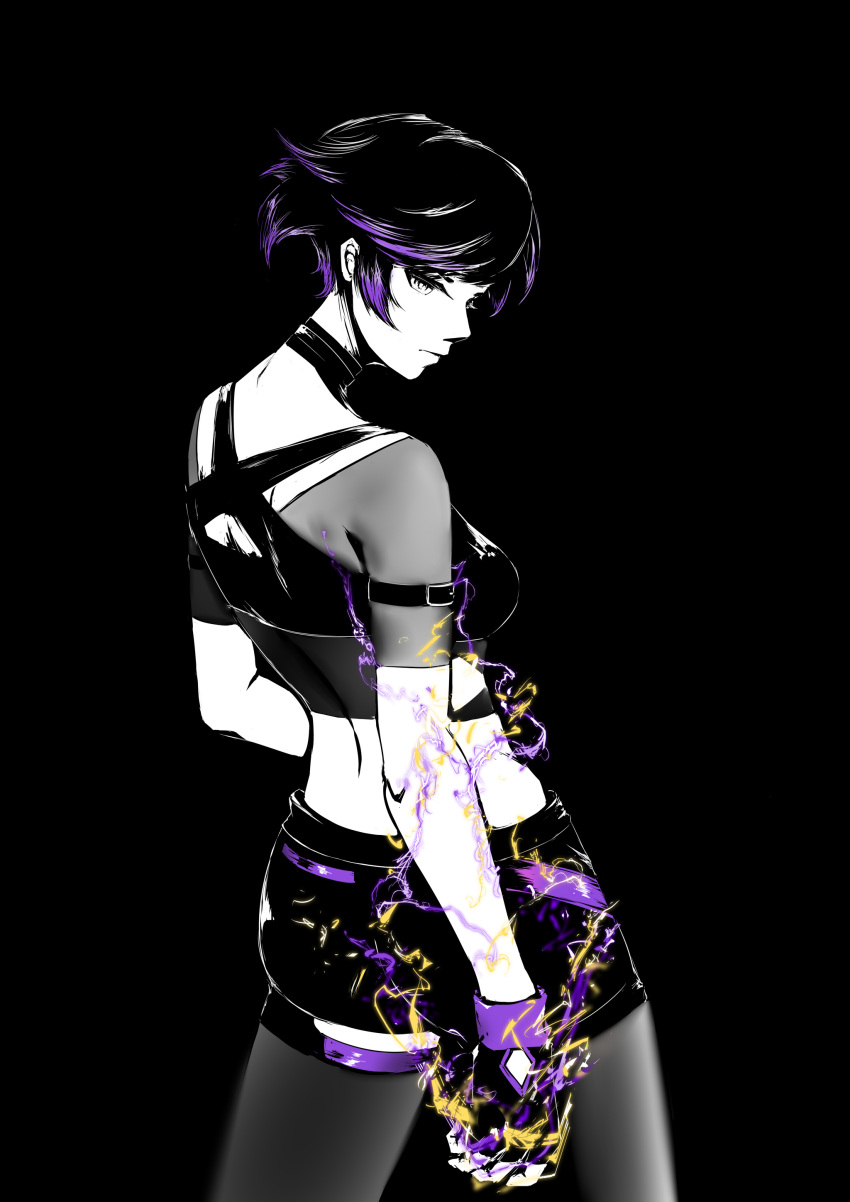 1girl, absurdres, ass, back, belt_collar, black_sports_bra, bra_over_clothes, collar