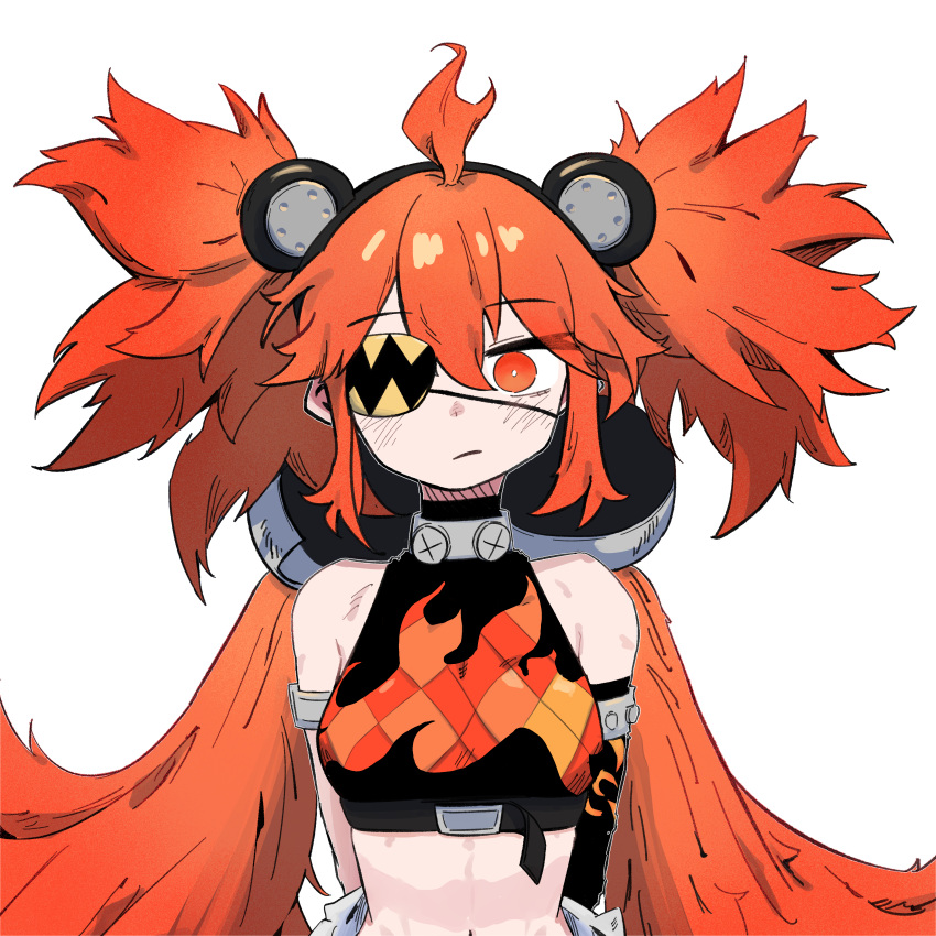 1girl, absurdres, animal_ears, bear_ears, breasts, cropped_shirt, eyepatch, fake_animal_ears