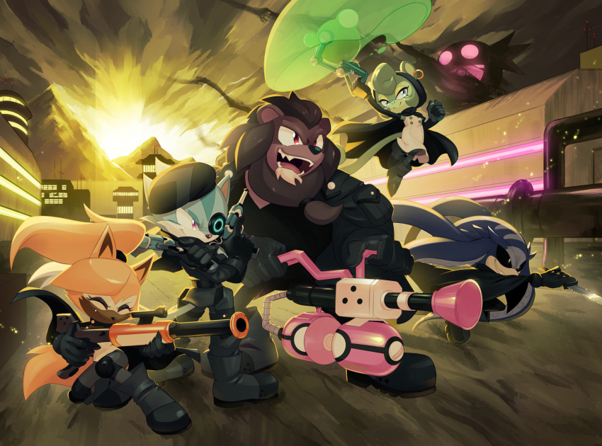 2girls, 3boys, animal_ears, black_gloves, boots, cat, claire_voyance_(sonic), commission