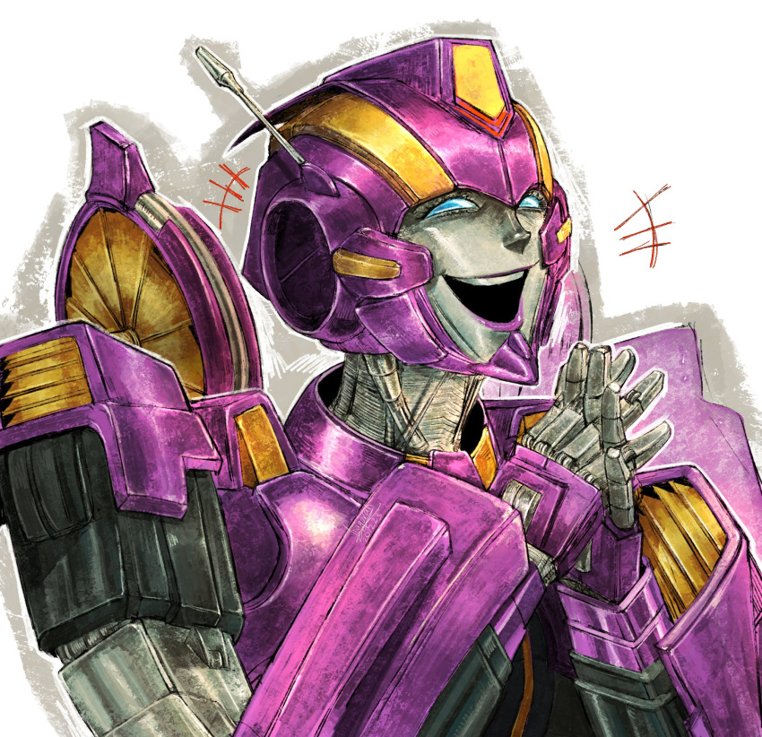 1girl, anagorah, blue_eyes, colored_skin, grey_skin, helmet, highres, humanoid_robot