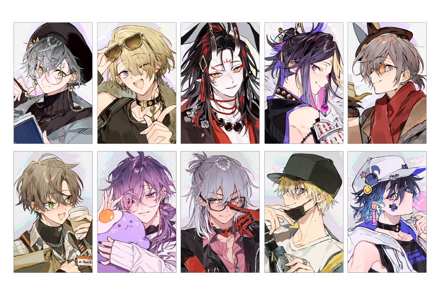 6+boys, airpods, alban_knox, baseball_cap, bead_necklace, beads, black_choker, black_gloves