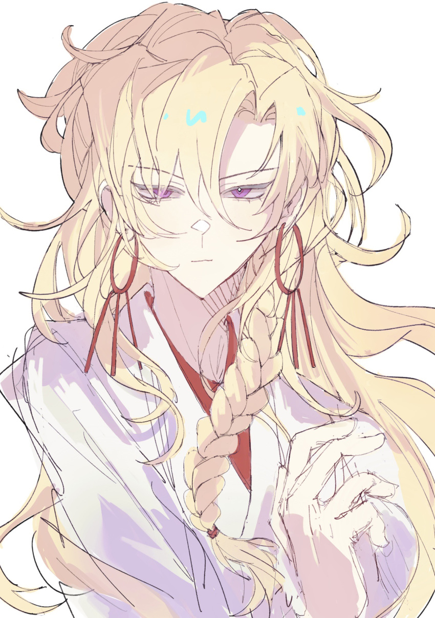 1boy, aibyou_sekai, blonde_hair, braid, chinese_commentary, closed_mouth, commentary_request, earrings