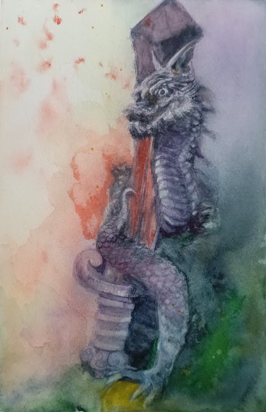 dragon, eastern_dragon, knt20203, moss, no_humans, object_focus, original, painting_(medium)