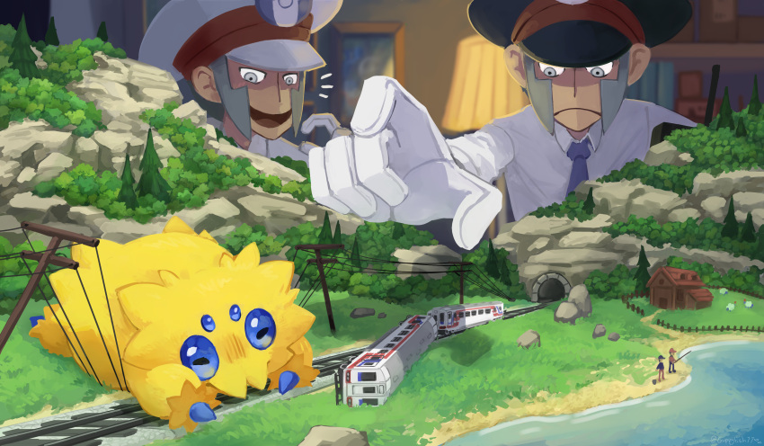 2boys, absurdres, blue_necktie, brothers, collared_shirt, emmet_(pokemon), gloves, grey_eyes