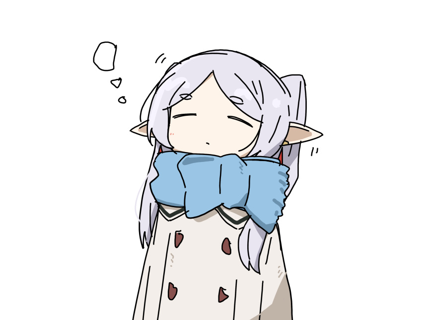 1girl, absurdres, bow, closed_eyes, coat, earrings, expressionless, frieren
