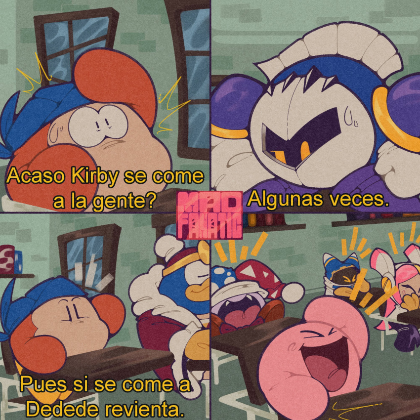 1girl, 1other, 5boys, armor, artist_logo, bandana, bandana_waddle_dee, blue_bandana