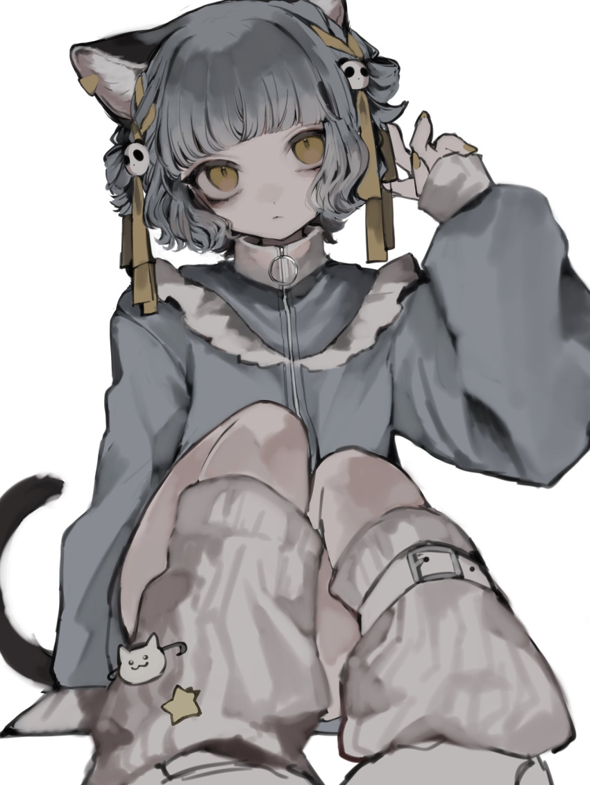 1girl, animal_ear_fluff, animal_ear_piercing, animal_ears, cat_ears, cat_girl, cat_tail, collar