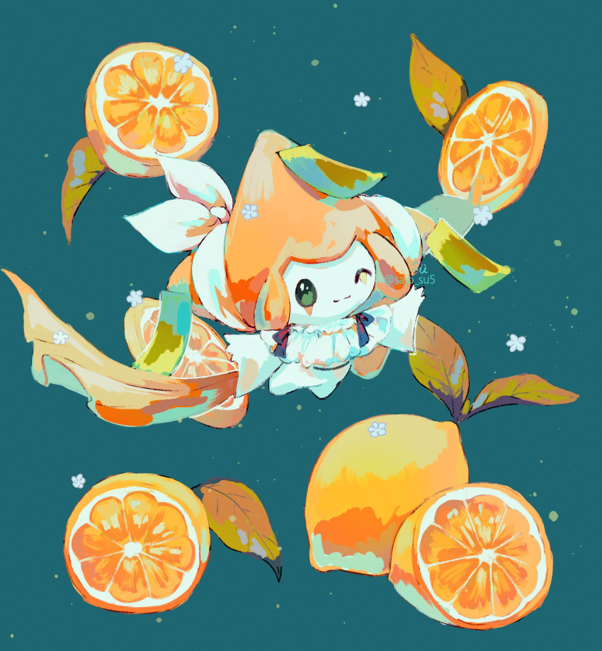 absurdres, artist_name, flower, food, fruit, green_background, highres, jirachi