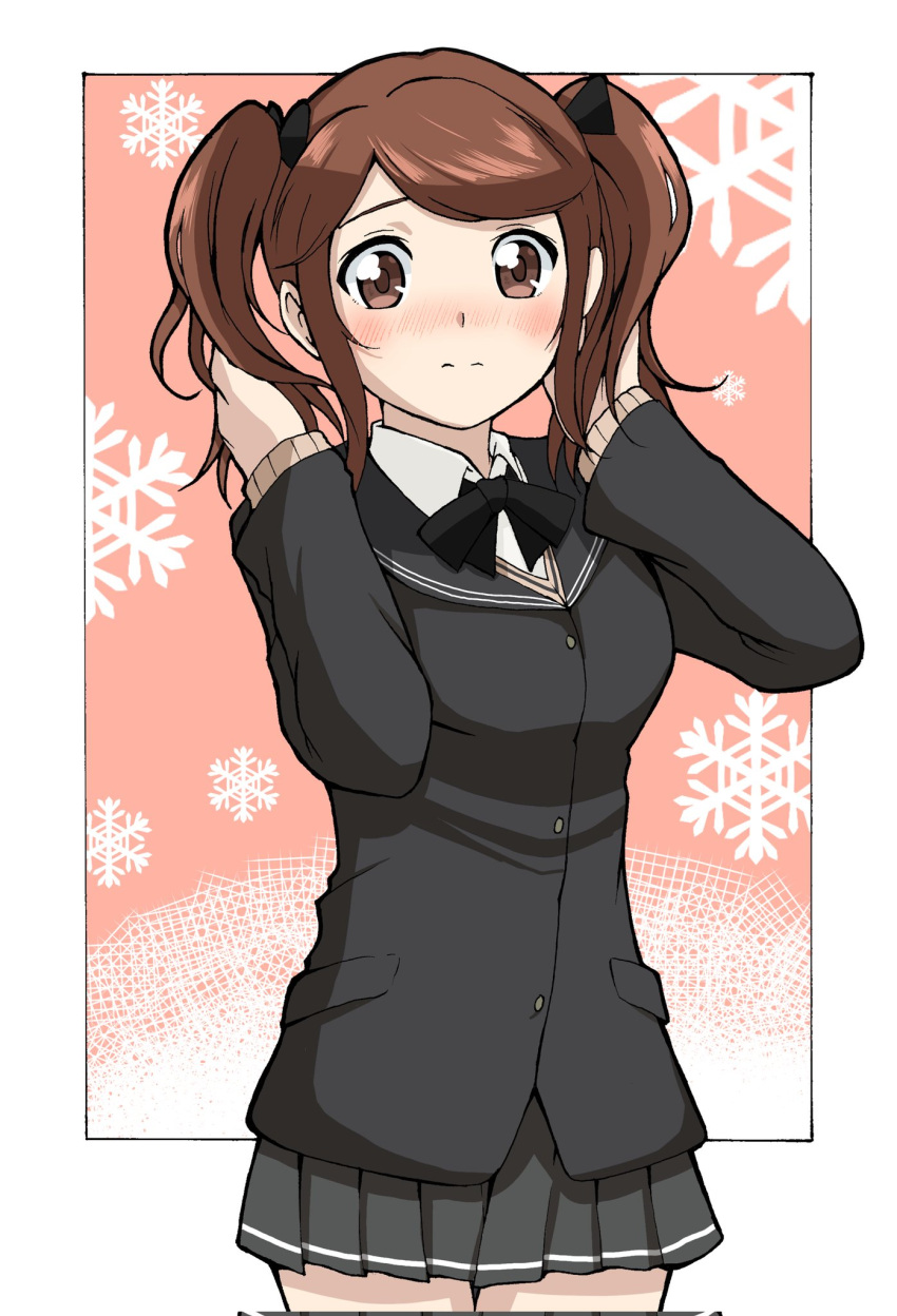1girl, amagami, black_bow, black_bowtie, blush, bow, bowtie, brown_eyes