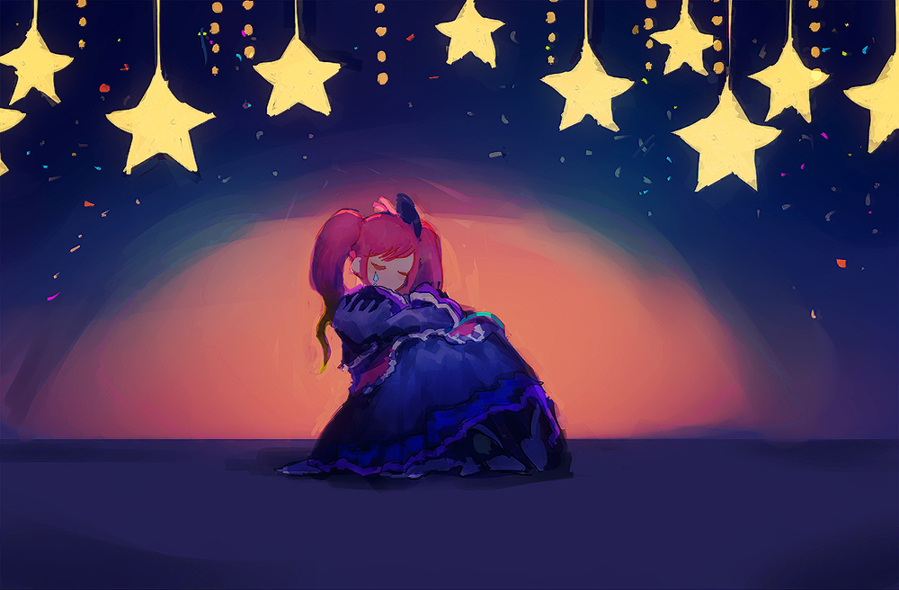 1girl, anago_(tokyo_retro_gokko), black_dress, black_gloves, closed_eyes, dress, full_body, gloves