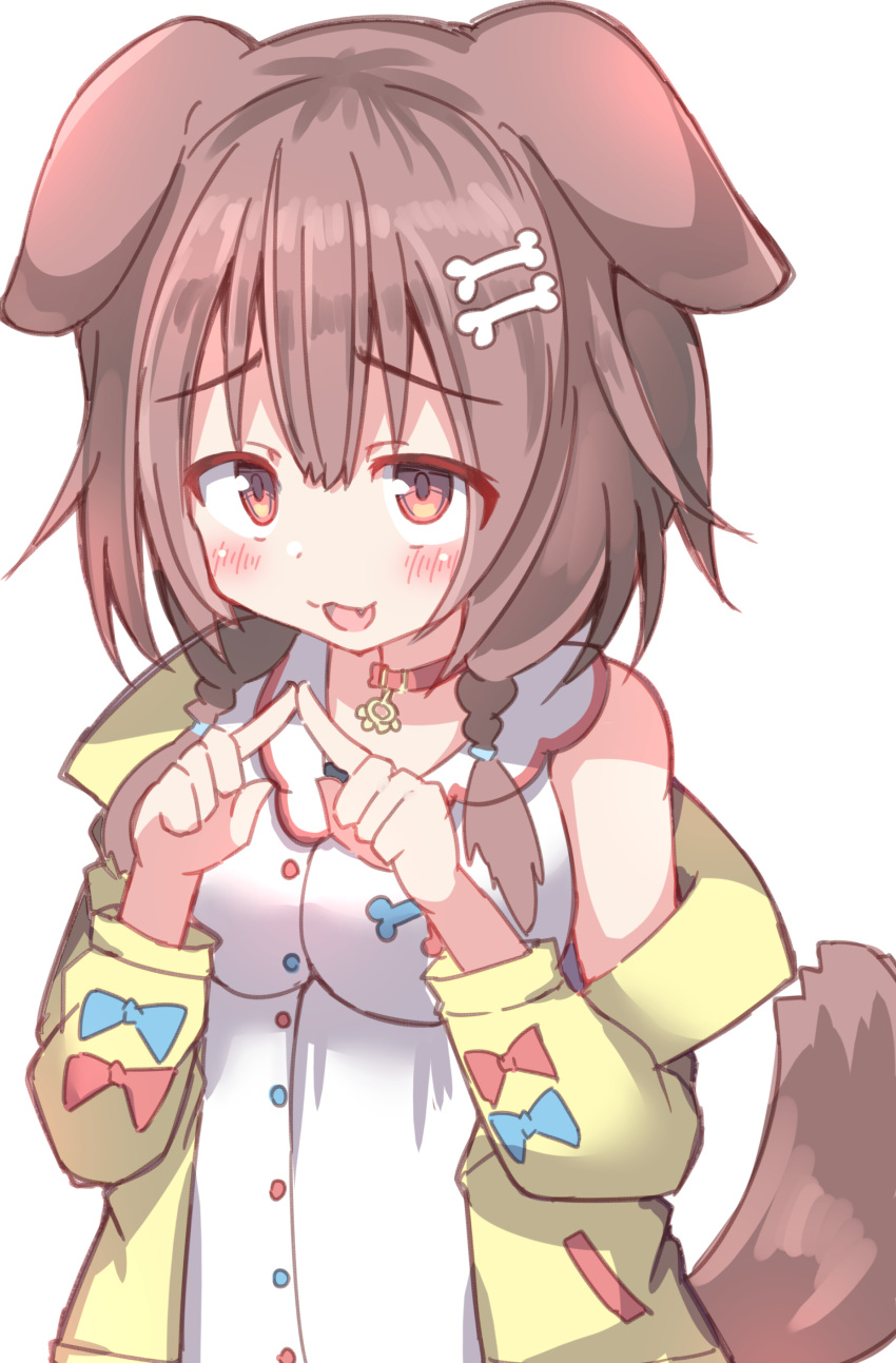 1girl, absurdres, animal_ears, blush, bone_hair_ornament, braid, brown_eyes, brown_hair