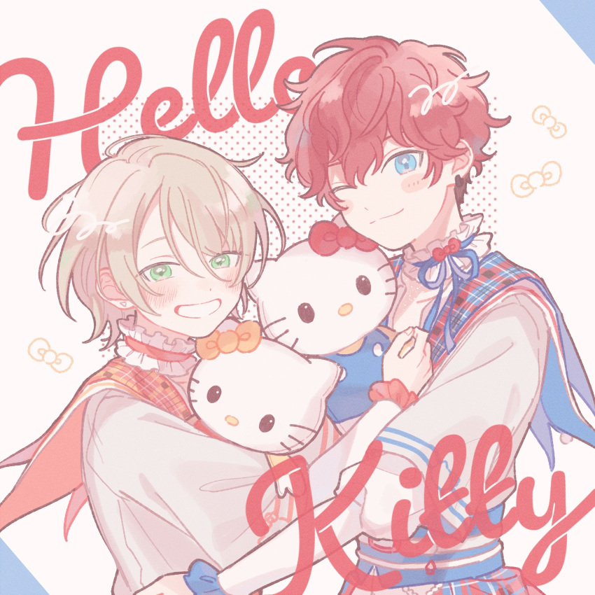 2boys, amagi_hiiro, aqua_eyes, choker, copyright_name, ensemble_stars!, facing_another, frilled_choker