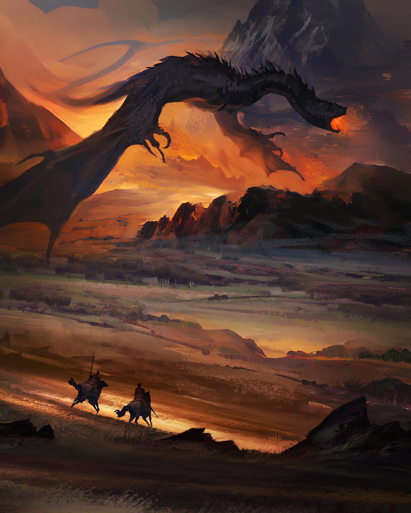 2others, animal_focus, commentary, dragon, english_commentary, fantasy, field, flying