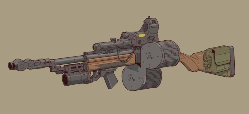 brown_background, cable, gun, hat_legs, no_humans, original, pouch, rifle