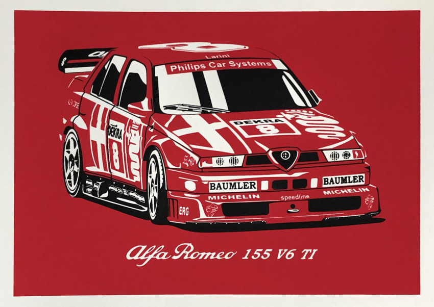 alfa_romeo_155, border, british_touring_car_championship, car, grey_border, michelin, michelin_man, monochrome