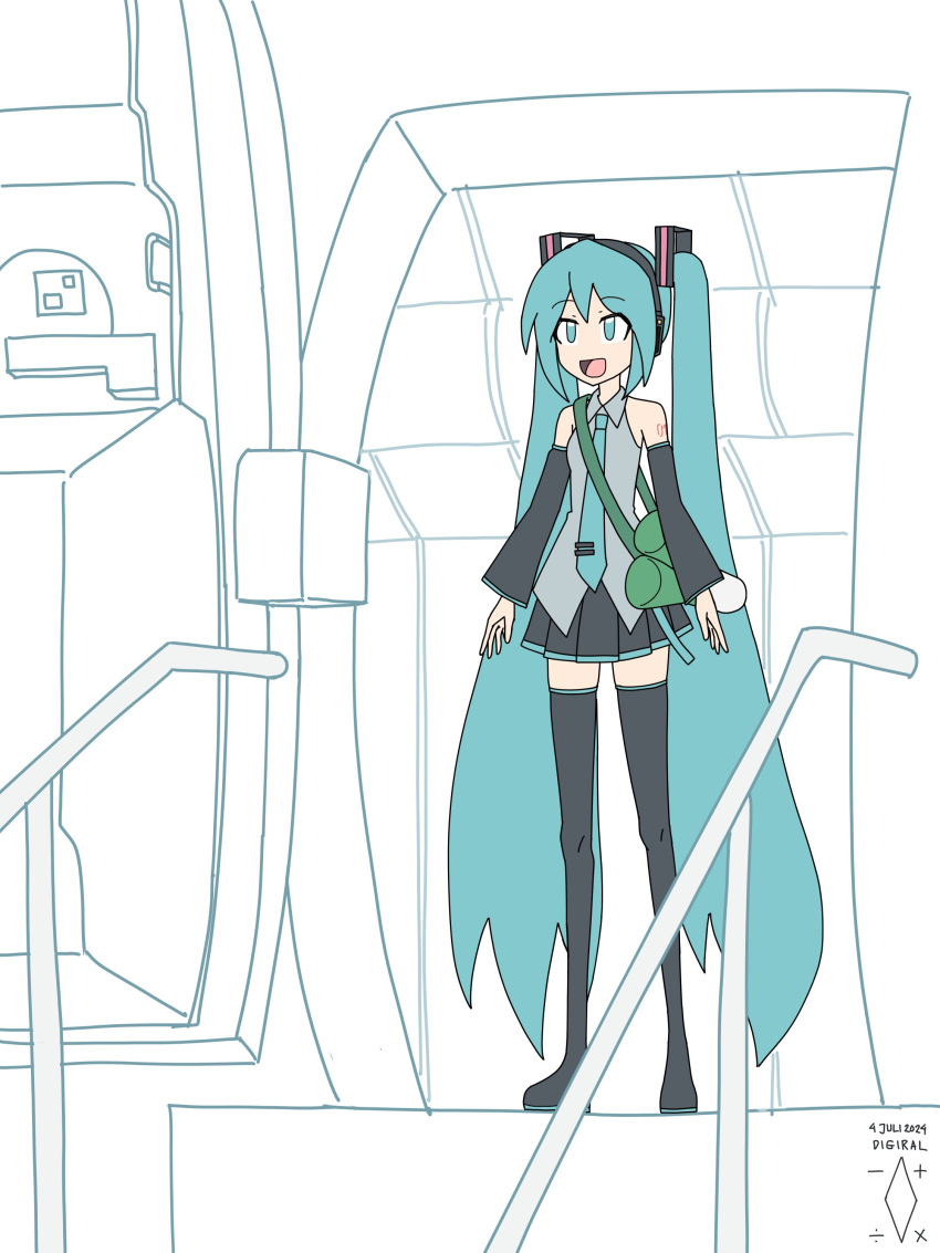 1girl, :d, absurdres, aircraft, airplane, america_ya_(meme), aqua_eyes, aqua_hair