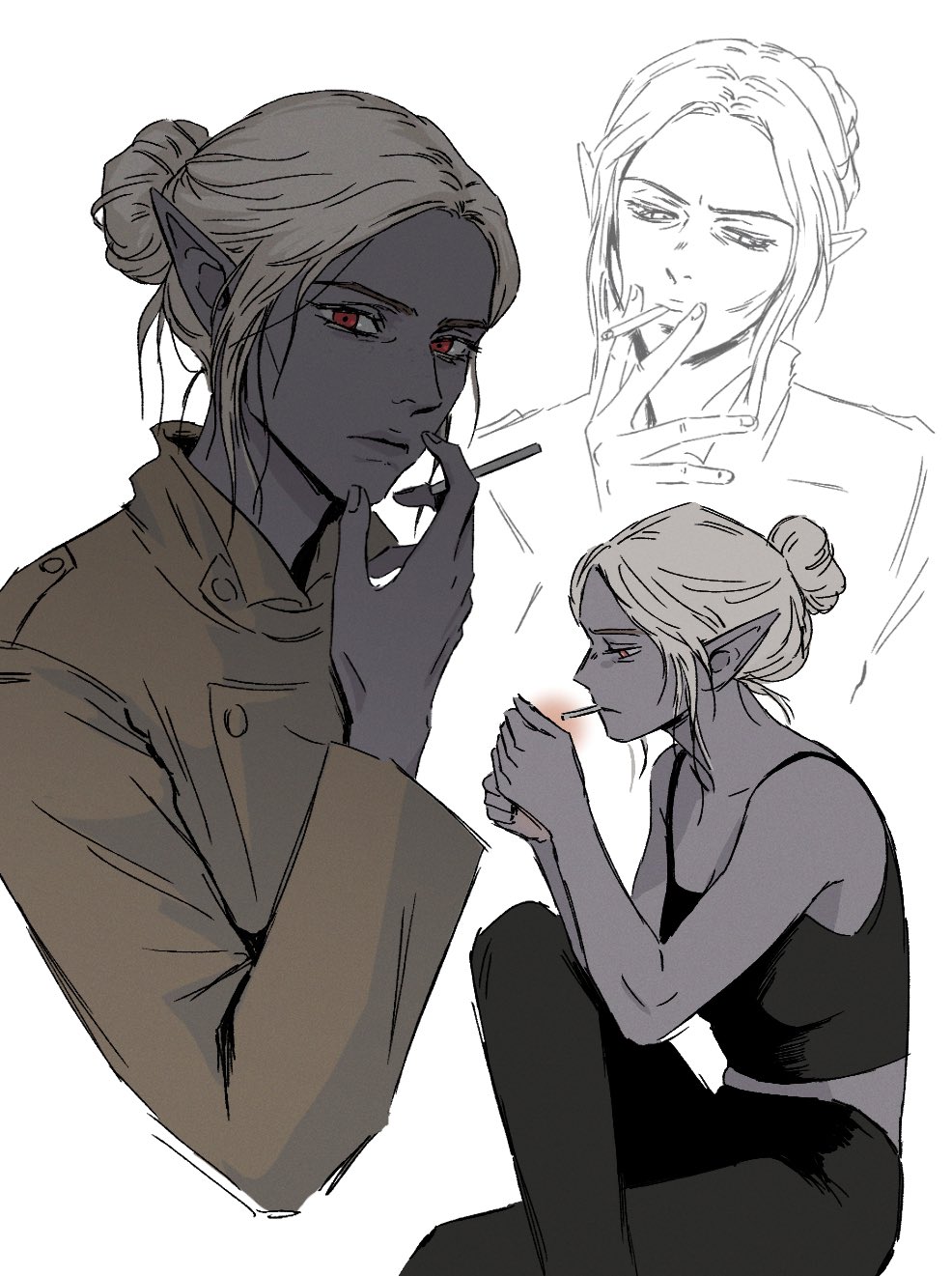 1girl, alternate_costume, baldur's_gate, baldur's_gate_3, bare_arms, bare_shoulders, between_fingers, black_camisole
