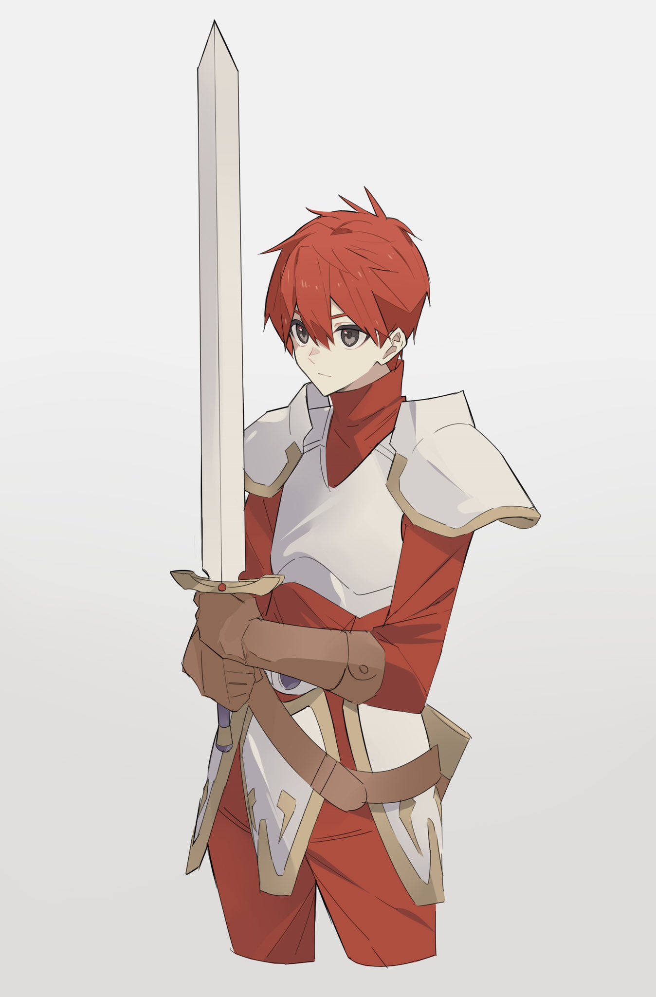 1boy, adol_christin, ancient_ys_vanished, armor, brown_gloves, closed_mouth, commentary_request, cropped_legs