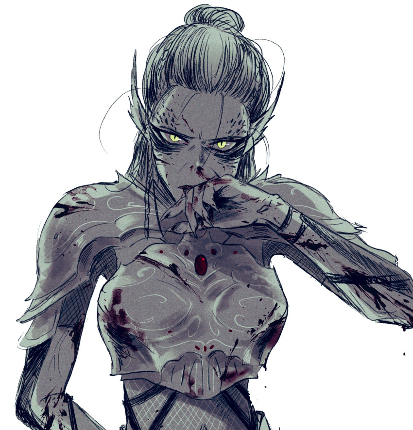 1girl, armor, baldur's_gate, baldur's_gate_3, blood, blood_on_clothes, blood_on_face, blood_on_hands
