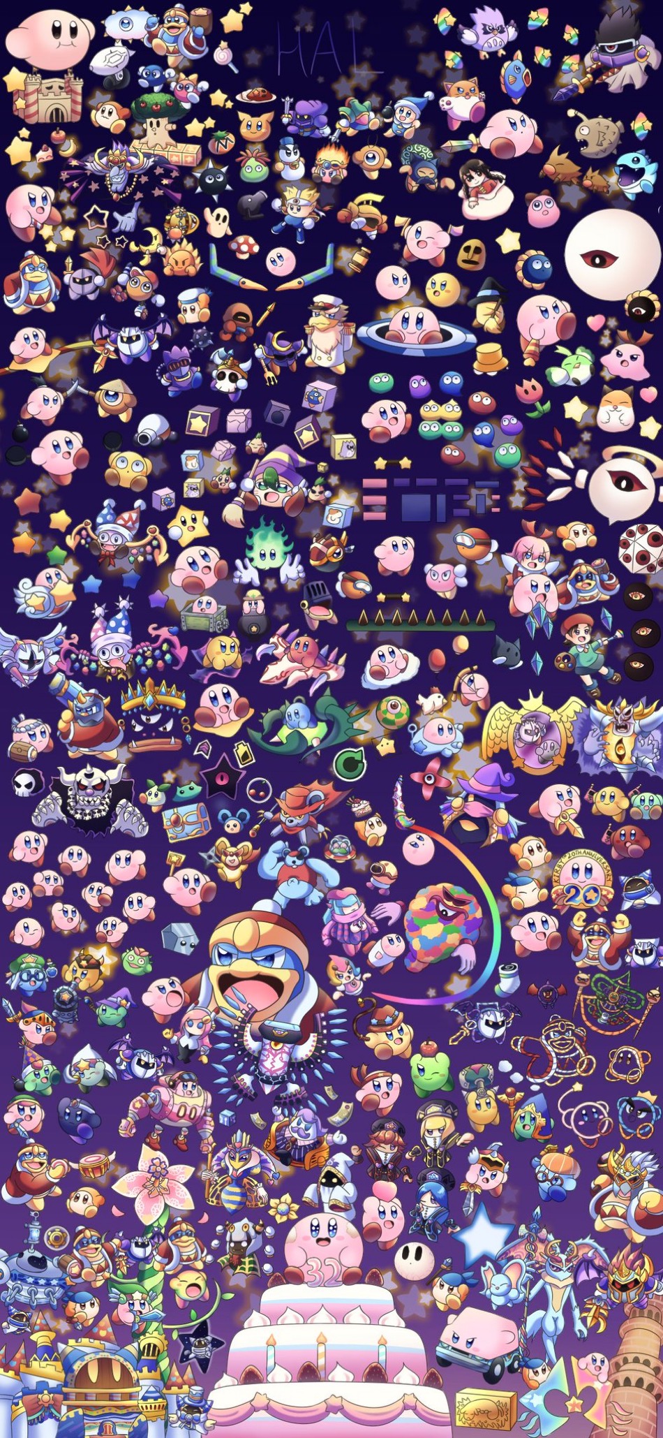 6+boys, 6+girls, 6+others, adeleine, anniversary, apple, axe_knight_(kirby), banana