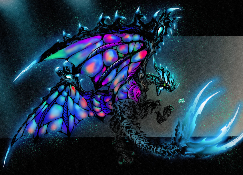 absurdres, astalos, boltreaver_astalos, calligraphy_brush_(medium), claws, deadpool_yuchan, dragon, flying