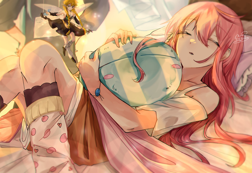 2girls, 2others, :o, =_=, absurdres, arm_warmers, bare_shoulders, black_dress