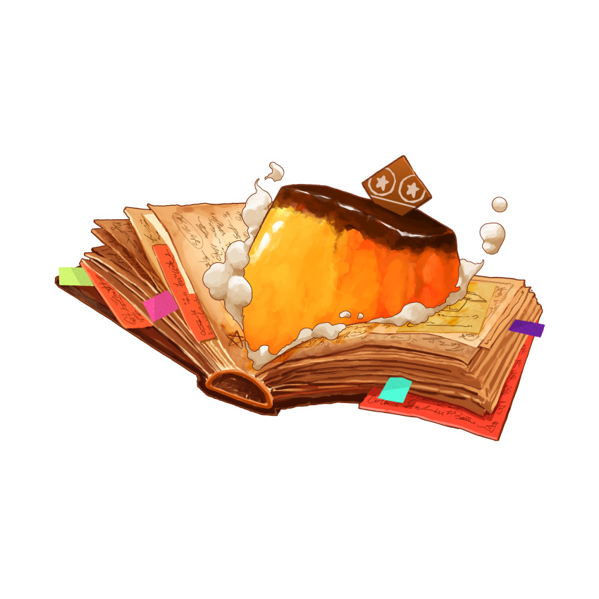 absurdres, algenartwork, book, chocolate, food, food_focus, highres, no_humans