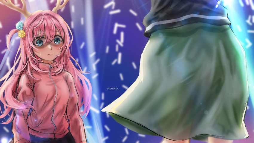 absurdres, antlers, black_jacket, blue_eyes, bocchi_the_rock!, colycycle, deer_antlers, deer_girl