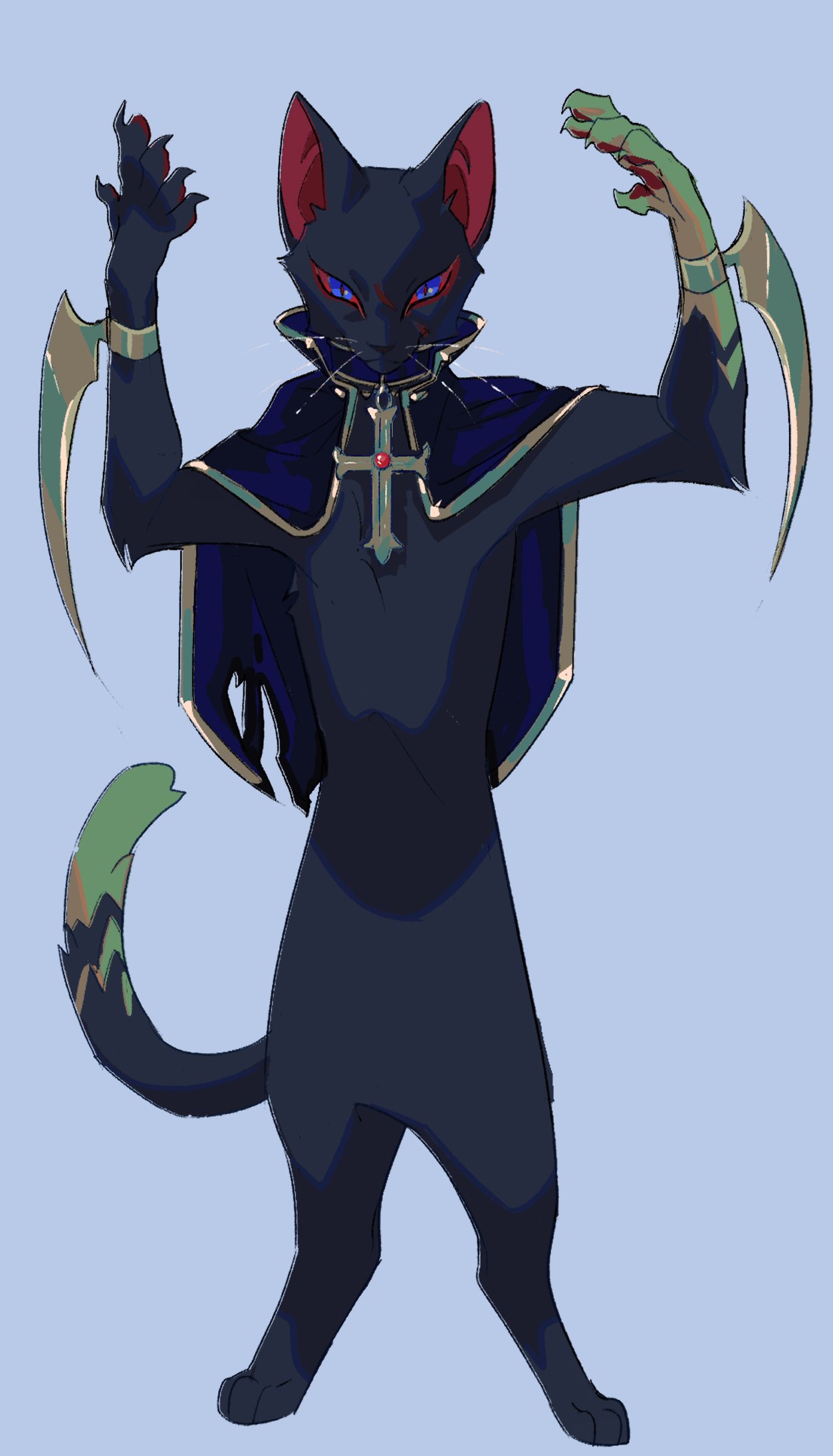 1boy, alternate_costume, animal_ears, blue_eyes, capelet, cat_boy, cat_ears, cat_tail