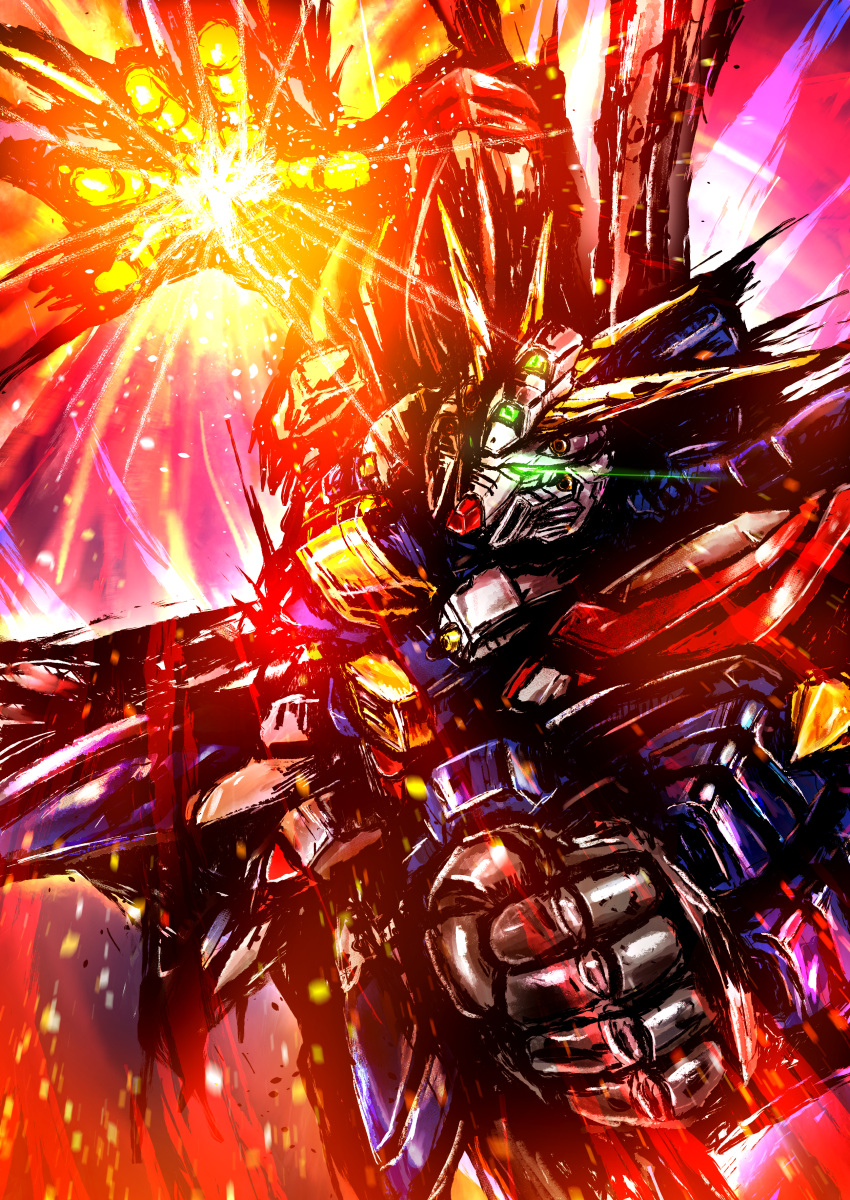 absurdres, attack, bakunetsu_god_finger, clenched_hand, commentary_request, eye_trail, g_gundam, glowing