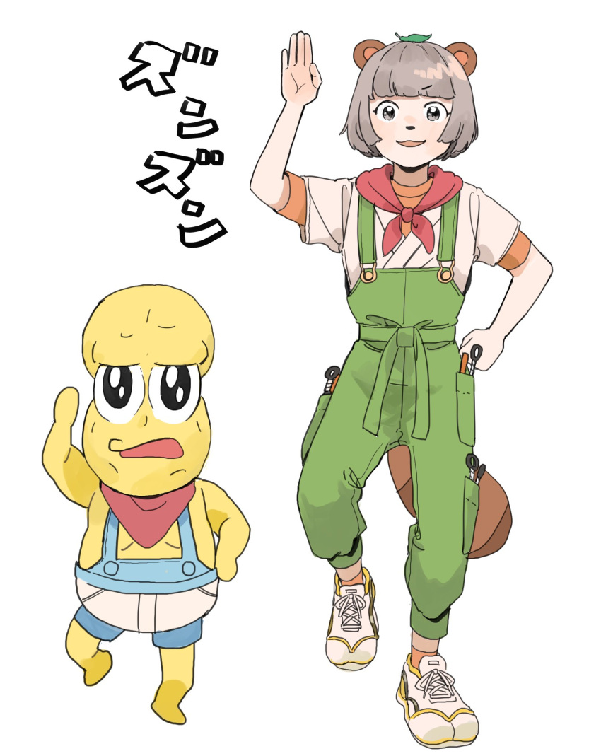 1boy, 1girl, :3, animal_ears, animal_nose, bald, bandana, bandana_around_neck