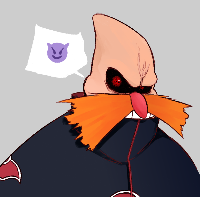 1boy, adventures_of_sonic_the_hedgehog, akatsuki_uniform, bald, black_sclera, colored_sclera, cosplay, dr._eggman
