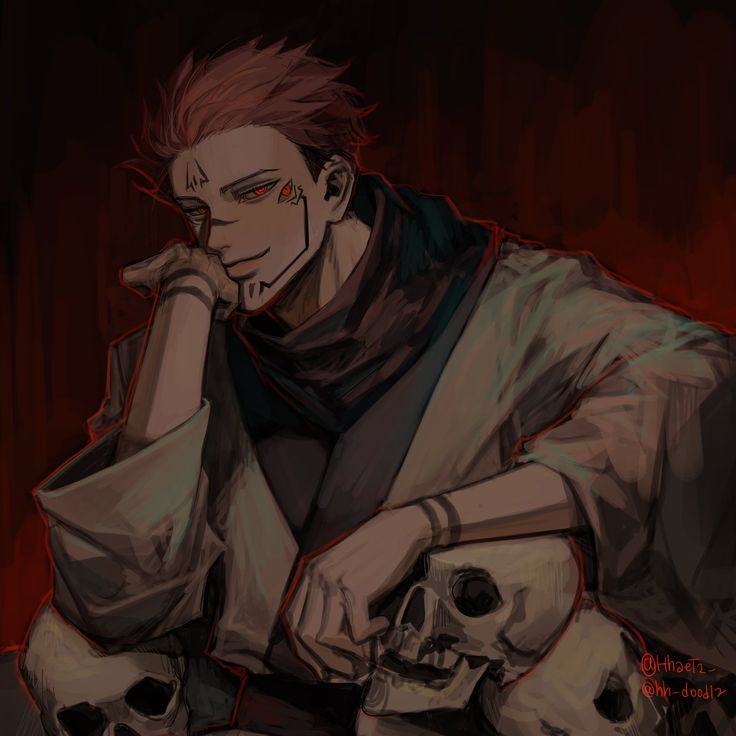 1boy, arm_support, extra_eyes, facial_tattoo, hhaet2, japanese_clothes, jujutsu_kaisen, kimono, looking_at_viewer, pink_hair, red_eyes, ryoumen_sukuna_(jujutsu_kaisen), seductive_smile, skull, smile, solo, tattoo, white_kimono