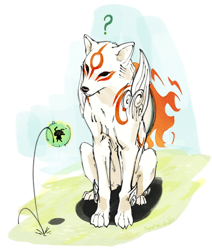 ?, amaterasu_(ookami), animal, animal_focus, black_eyes, bug, fire, firefly