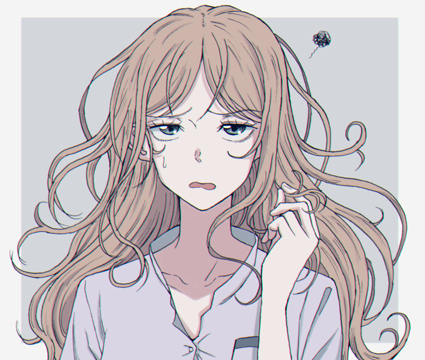 1girl, bang_dream!, bang_dream!_it's_mygo!!!!!, blue_eyes, border, collarbone, commentary_request, grey_background