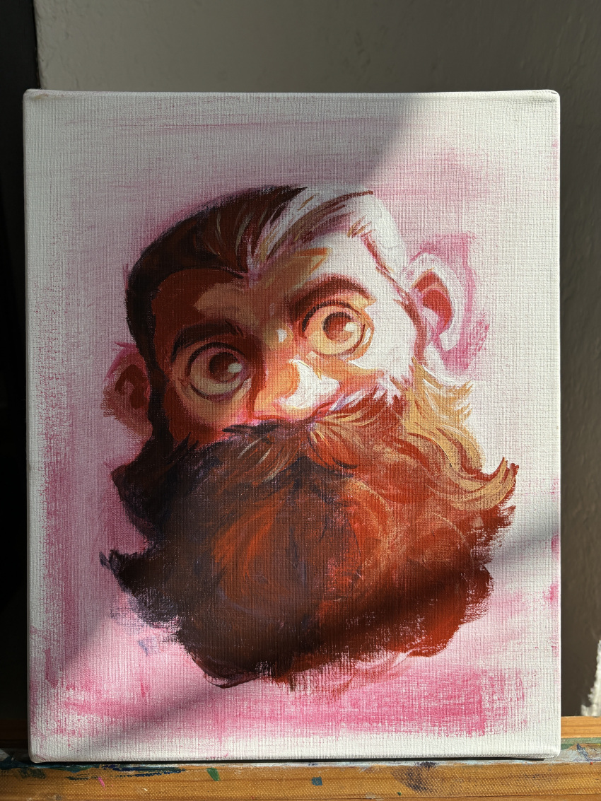1boy, absurdres, acrylic_paint_(medium), beard, beard_over_mouth, cropped_head, dungeon_meshi, dwarf