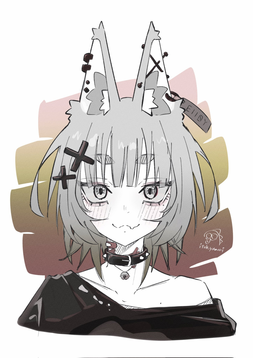 1girl, :3, animal_ear_fluff, animal_ear_piercing, animal_earrings, artist_name, bandaid, bandaid_on_neck