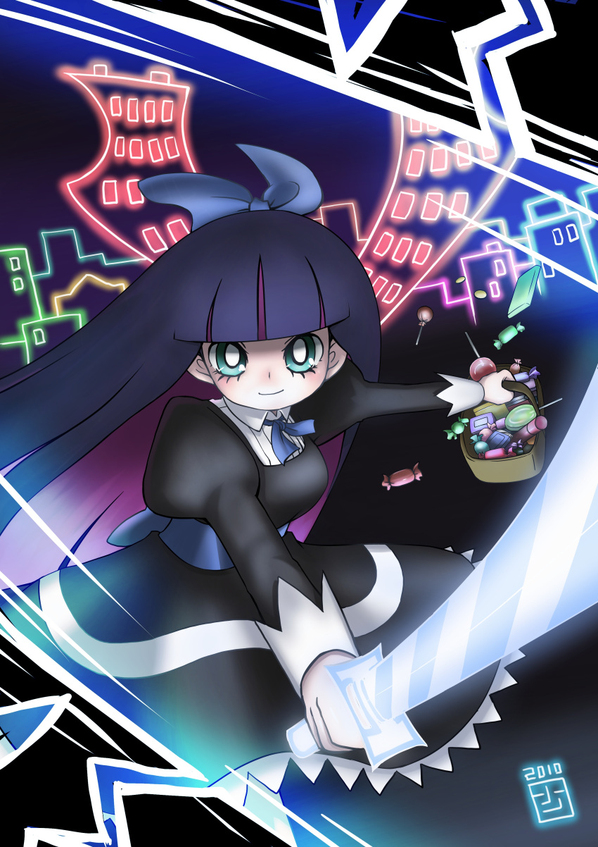 @shton, basket, bow, candy, dress, green_eyes, hair_bow, highres