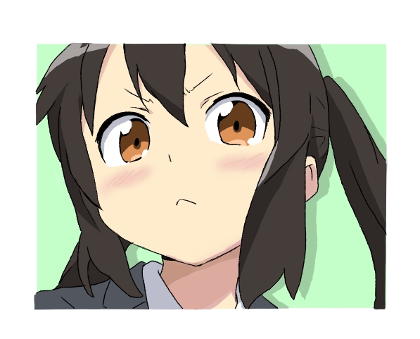 :<, blush, brown_eyes, can't_be_this_cute, k-on!, nakano_azusa, ore_no_imouto_ga_konna_ni_kawaii_wake_ga_nai, parody, seiyuu_connection, style_parody, taketatsu_ayana, tomoko_(morishio823)