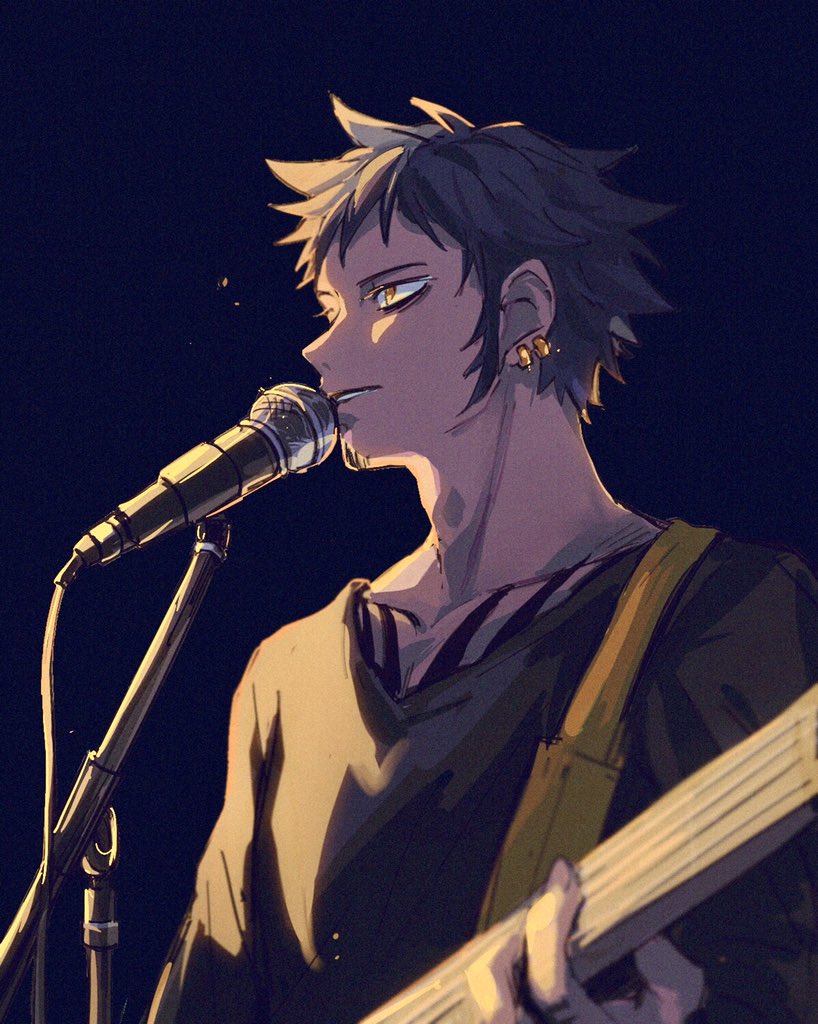 1boy, black_hair, black_shirt, chest_tattoo, commentary, demorzel, earrings, facial_hair