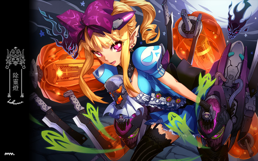 garters, highres, mhk_(mechamania), mhk_(pixiv), original, pink_eyes, solo, thigh-highs